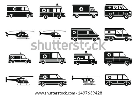 City ambulance icons set. Simple set of city ambulance vector icons for web design on white background