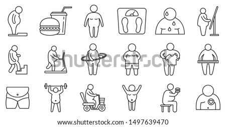 Overweight people icons set. Outline set of overweight people vector icons for web design isolated on white background Royalty-Free Stock Photo #1497639470