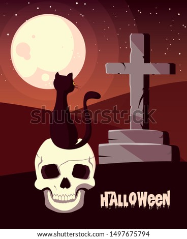 poster of halloween with cat in skull