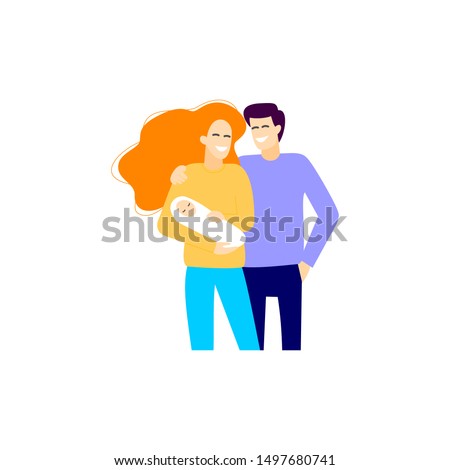 Couple with baby on the white background