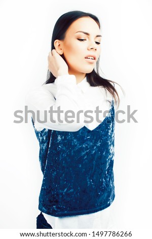young pretty asian woman happy smiling emotional posing isolated on white background, lifestyle people concept