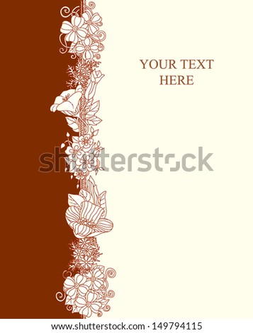 Vector floral background. Invitation with hand drawn graphic flowers and leaves