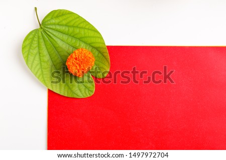 Happy Dussehra greeting card , green leaf  Royalty-Free Stock Photo #1497972704