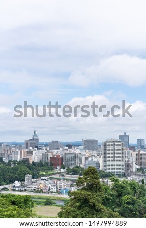 Asia business concept for real estate and corporate construction - vertical modern city skyline aerial view of Sendai in Miyagi, Japan
