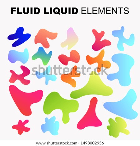 Set isolated liquid elements of holographic rainbow design. Gradient iridescent shapes. Modern bright colorful splash fluid. item for the design of a logo, flyer, persentation, gift card,  Poster