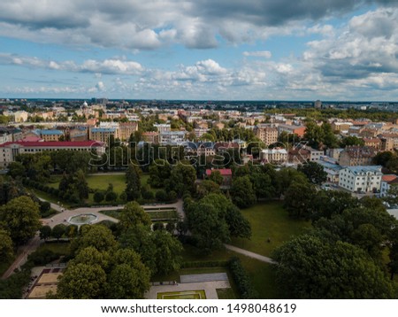 Aerial view of Riga .  Amazing morning lights, stunning colors. Old European city. Latvia.
