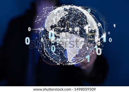 Businessman touching global network and data exchanges over the world 3D rendering