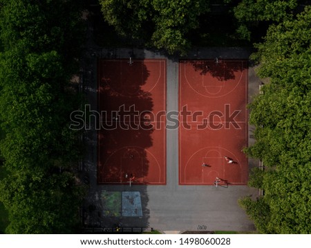 Basketball court and its layout view from above. Top View, Bird eye view. Aerial Photography