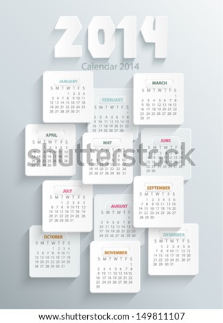 Modern calendar 2014 in a paper official style.