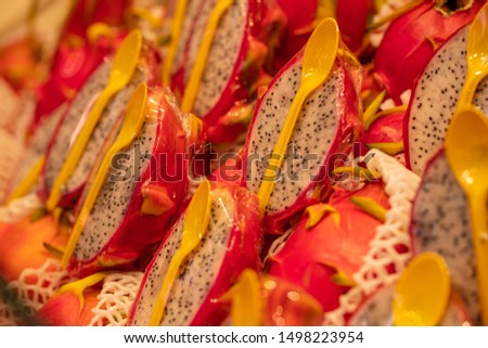 Dragon fruit prepared to take away with spoons