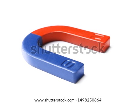 Red and blue horseshoe magnet on white background