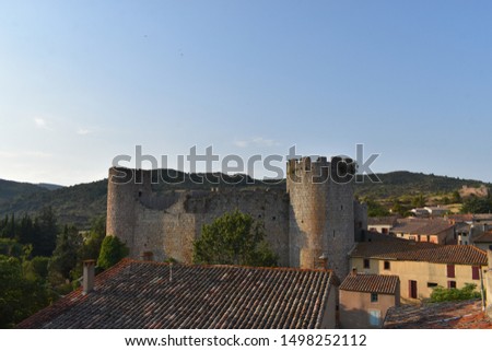 Perspective of the castle of Villerouge-Termenès (Château de Villerouge-Termenès), Occitanie, France. It was built in the 12th century and was a refuge for the Cathars