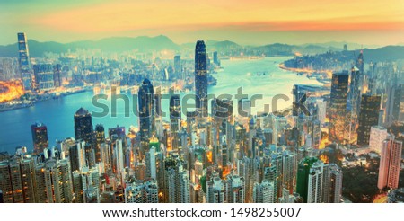 Hong Kong city skyline view from the Victoria peak, China