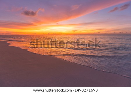 Sunset beach. Inspirational and motivational nature of sea sand sky as sunset or sunrise beach. Beautiful landscape concept
