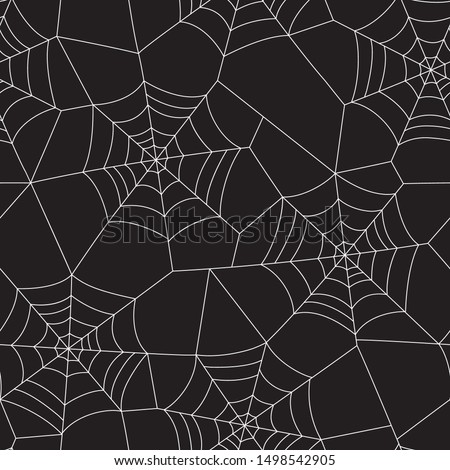 Minimal Halloween Vector Seamless Pattern With White Spider Web on Black Background. Elegant Spooky Holiday Texture Perfect for Gift Wrapping, Home Decor and Textiles