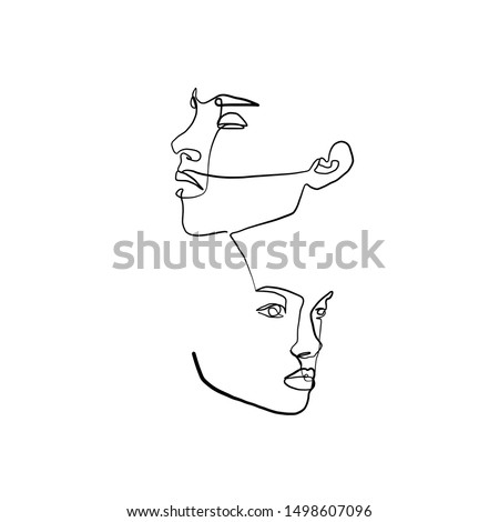 Painting one line young woman or girl portrait face, beauty single icon, simple fashion logo, continuous hand drawing art. Female carton figure isolated on white background. Royalty-Free Stock Photo #1498607096
