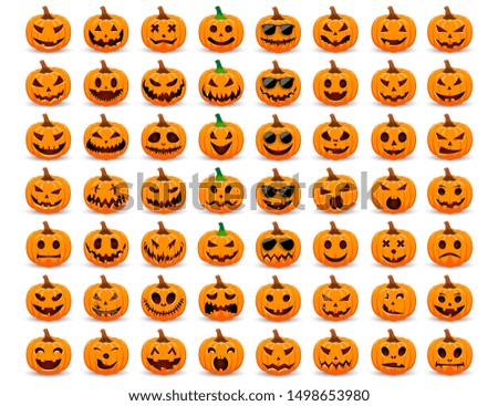Set pumpkin on white background. The main symbol of the Happy Halloween holiday. Orange pumpkin with smile for your design for the holiday Halloween. Vector illustration. Royalty-Free Stock Photo #1498653980