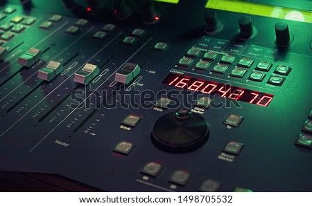Close up at the timecode of a studio controller. Transport controller used usually on music or video production