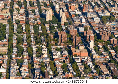 Aerial view of Brooklyn, New York in the summer