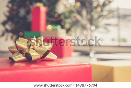 Christmas and new year eve theme and gift box on blurred background