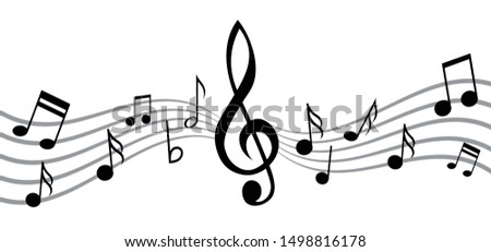 Musical notes stave, line pattern. symbols or icon for staff and music key note theme. Treble background wave. Piano, jazz sound notes. Vector key sign. Classic clef. Doodle quaver G  melody on paper.