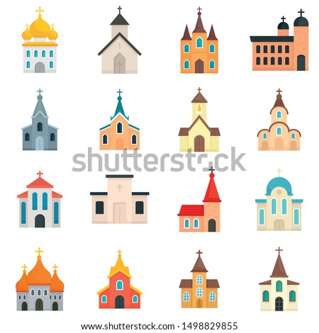 Church icons set. Flat set of church vector icons for web design Royalty-Free Stock Photo #1498829855