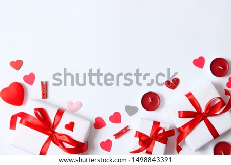 Hearts on a white background top view. Holiday background for Valentine's Day.
