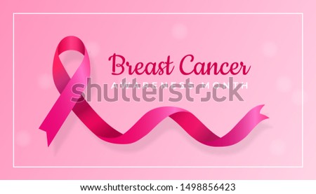 Breast Cancer Awareness Month poster background design concept. Realistic Pink Ribbon graphic symbol vector illustration.