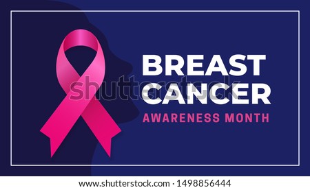 Breast cancer awareness month simple modern poster background design. Pink bow ribbon with woman face silhouette vector illustration graphic template