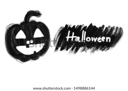 Black silhouette of Jack-O-Lantern (Halloween pumpkin) design for Watercolor illustration with white background