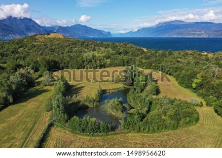 Aerial photography with drone, Rocca di Manerba in Garda lake,Italy.