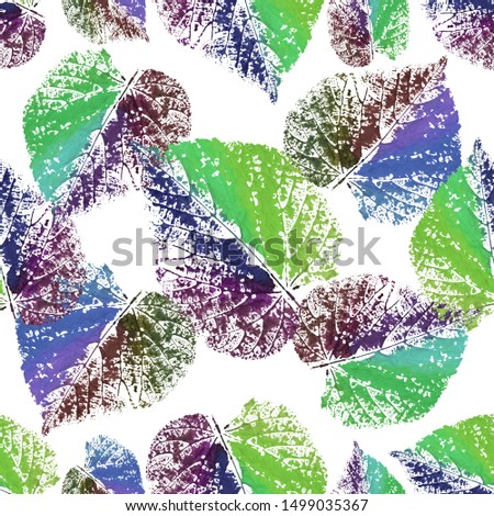 Pattern seamless watercolor with set stamp color linden leaves, foliage, leaf, for postcard, background, illustration, greeting card,invitation, cloth, wallpaper, textile,spring