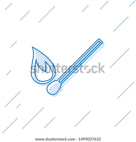 Blue line Burning match with fire icon isolated on white background. Match with fire. Matches sign.  Vector Illustration