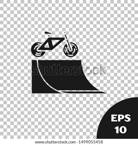 Black Bicycle on street ramp icon isolated on transparent background. Skate park. Extreme sport. Sport equipment.  Vector Illustration