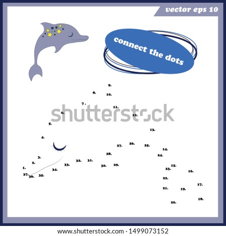 Simple dot to dot game with dolphin for little children. Vector illustration. Can be used as coloring book page as well, print, sticker, poster, card, birthday decoration.
