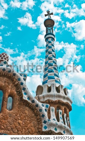 Famous building by Antonio Gaudi in Park Guell, Barcelona.