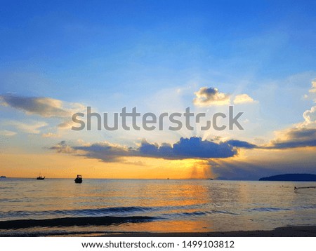 The ocean with beautiful sunshine in the evening