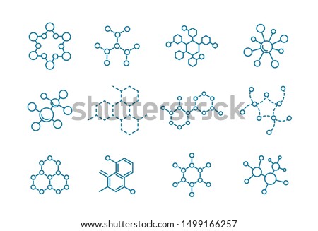 The structure of the substance. Molecule of the formula. Set of scientific icons. Outline contour line flat vector illustration clipart. Royalty-Free Stock Photo #1499166257