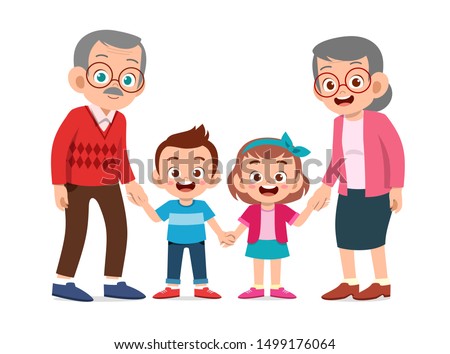 happy kids with grandparent illustration