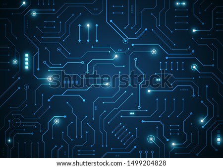 High tech technology geometric and connection system background with digital data abstract Royalty-Free Stock Photo #1499204828