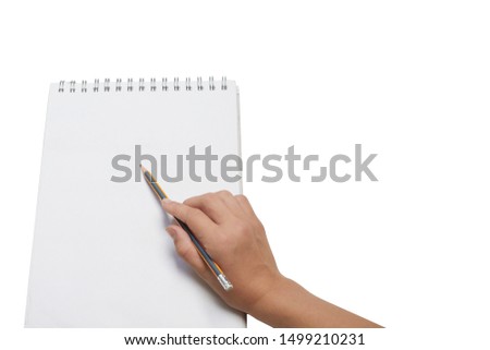 Preparing to draw or sketch. Pencil in hand in front of a blank landscape paper. Copy space for your text