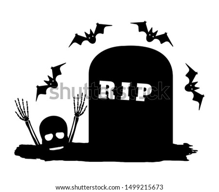 Grave and Skull. Happy Halloween. Concept Label, Banner, Art, Icon. Black and simple Vector Illustration.