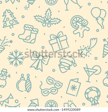 Seamless monochrome background with Christmas and new year symbols