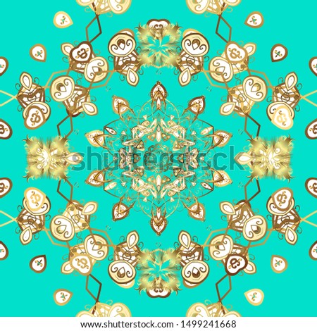 Classic vintage background. Traditional orient ornament. Seamless classic vector brown and blue and golden pattern.