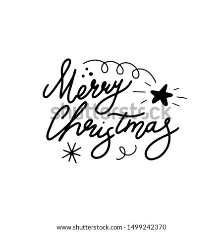 Merry Christmas wish quote hand drawn black lettering. Xmas slogan, phrase isolated clipart. Stylized sketch typography.  
