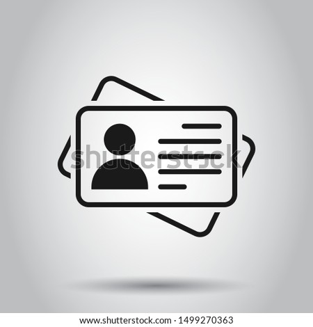 Id card icon in flat style. Identity tag vector illustration on isolated background. Driver licence business concept. Royalty-Free Stock Photo #1499270363