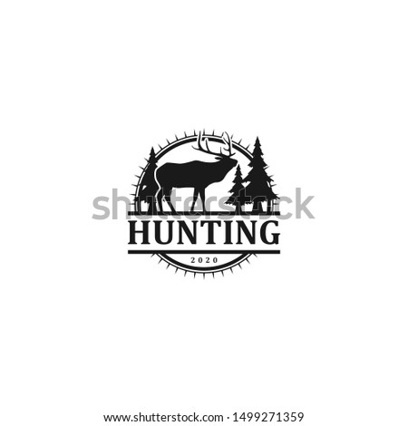 Deer hunting adventure outdoor logo design animal wildlife silhouette head horns deer, pine tree element.