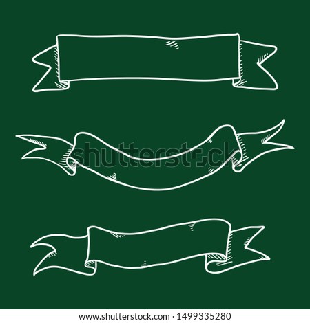 Vector Set of Chalk Sketch Ribbons. Blank Banners.