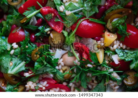 vegetable salad with pickles and mushrooms