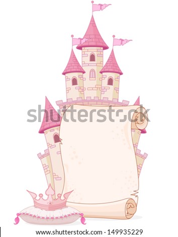Fairy tale theme parchment design with castle and crown
